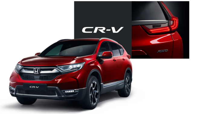 Front three-quarter facing Honda CR-V with close up of rear lights and CR-V logo.