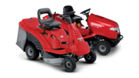 2x Honda Ride-on lawnmowers, front three quarter, right facing.