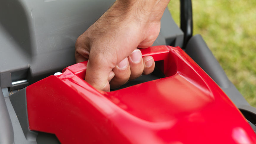 Honda HRE lawnmower, close up of handle.