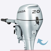 close up of carrying handle of honda 20 horsepower marine engine