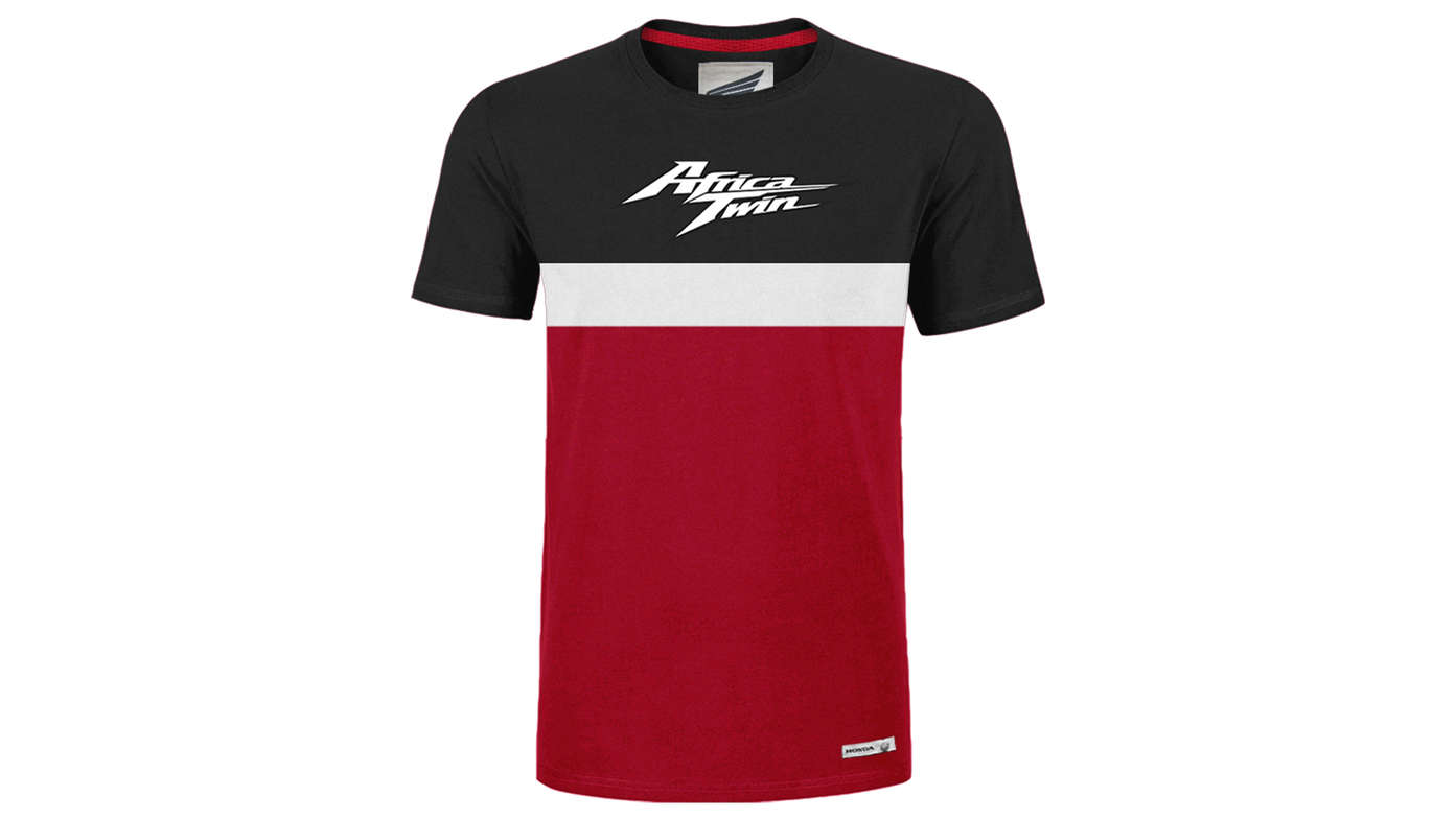 Red and black vintage Honda t-shirt with Africa Twin logo. 