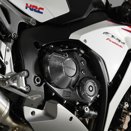 Close up of Honda motorcycle engine.