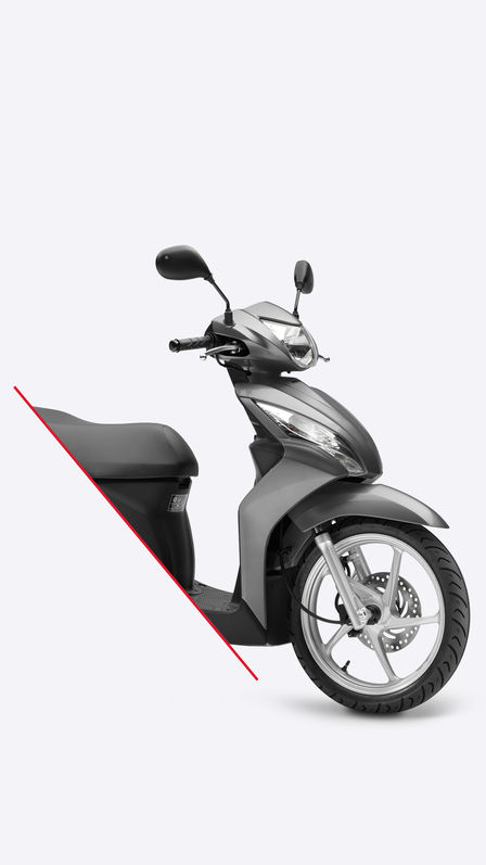 Side on view of grey Vision scooter, bisected to show front half only.