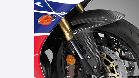 Close-up of front wheel of CBR600RR.