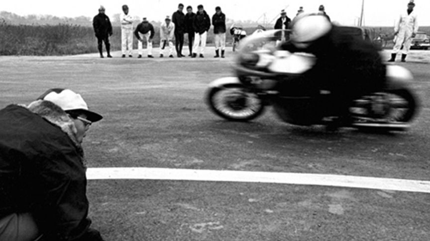 black and white racing shot