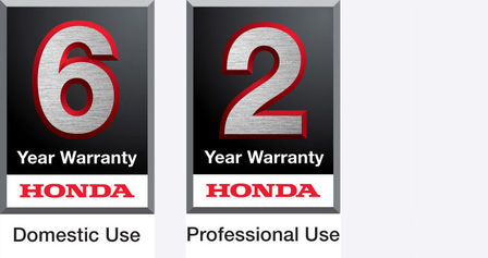 6 year domestic use warranty logo and 2 year professional use warranty logo.