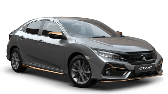 Front three quarter facing Polished Metal with Bronze pack Honda Civic 5 Door SR