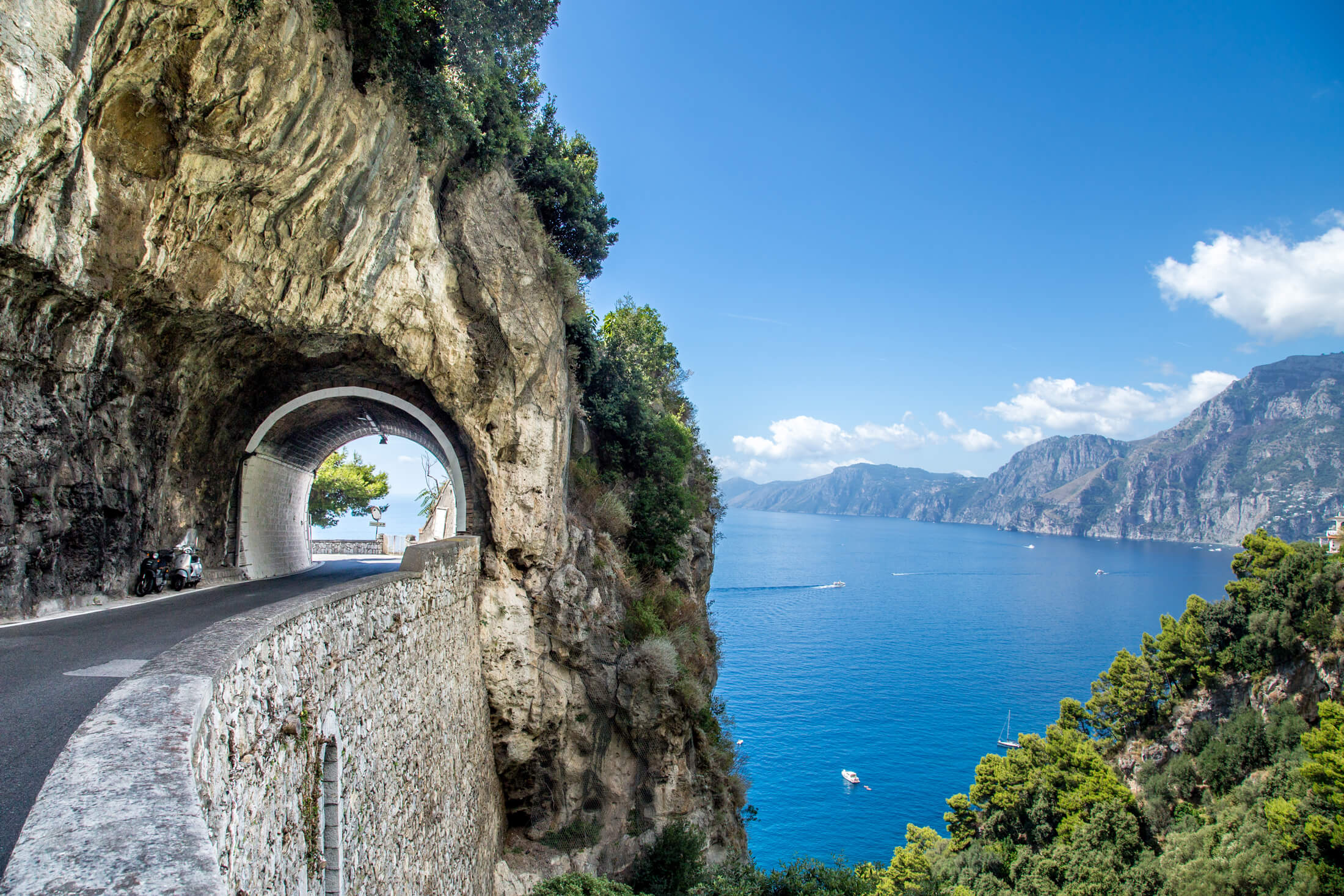 A road cut into the cliffs on Italy's Amalfi coast