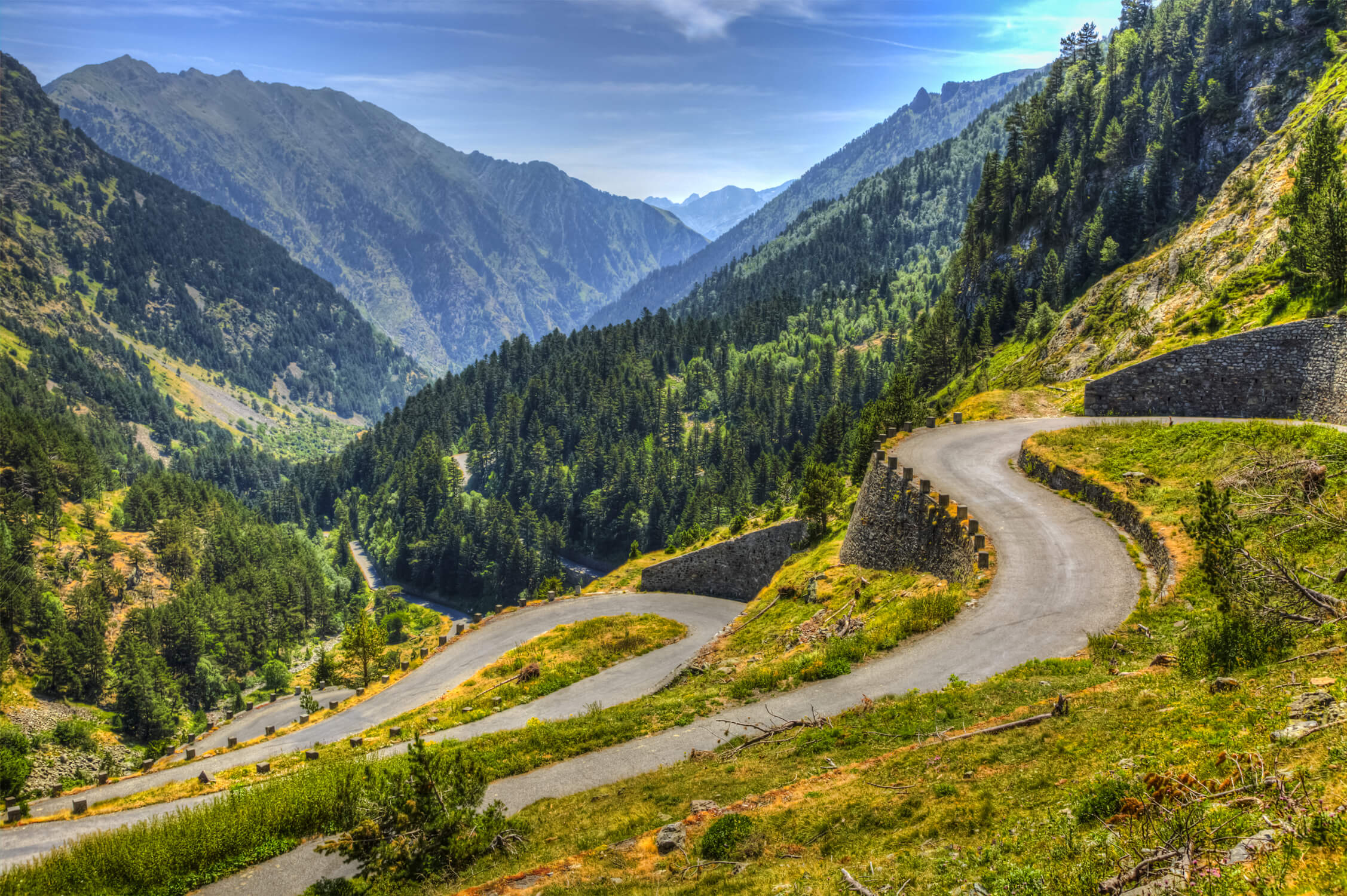 A winding road in the mountains of the Pyrenees