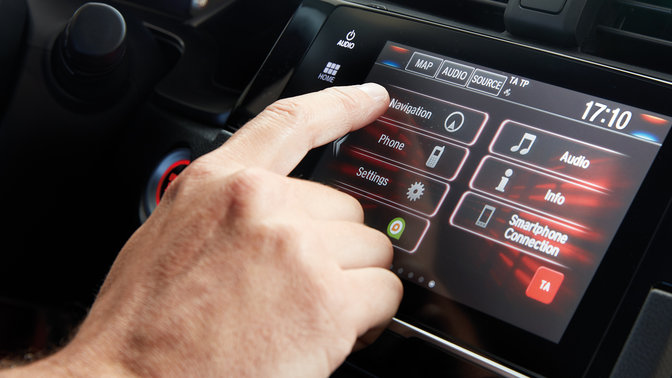 Close up of Honda CONNECT infotainment system with Garmin Navigation.