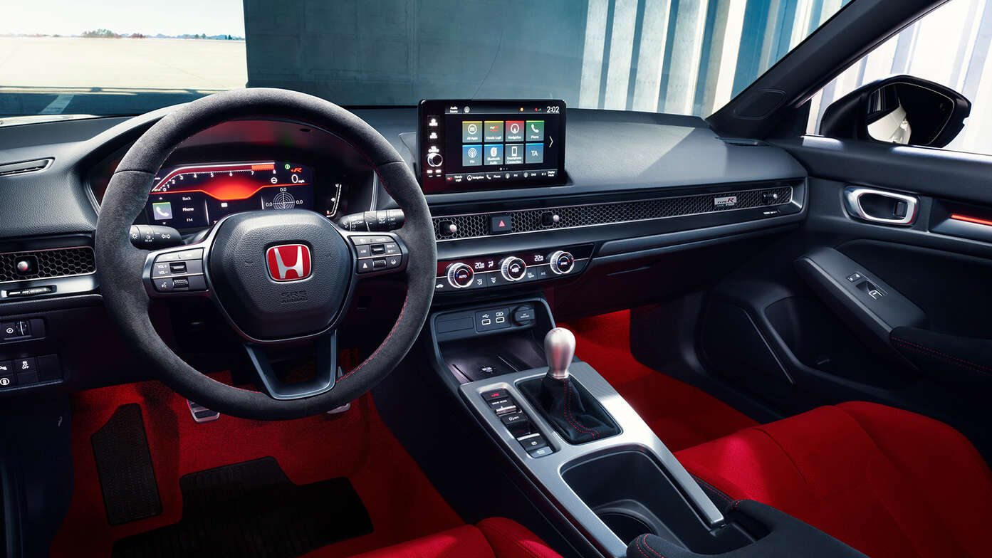 Close up of the Honda Civic Type R cabin interior.
