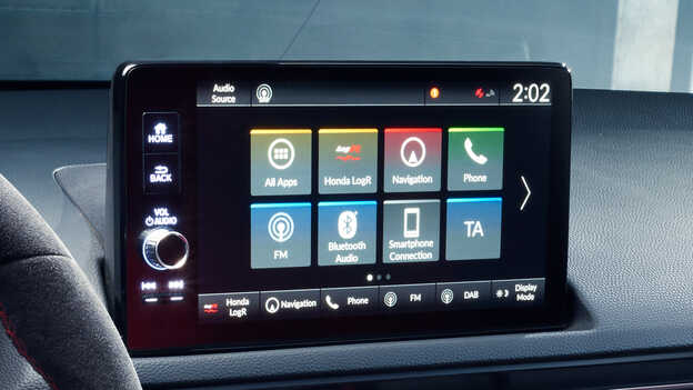 Close up of the Honda Civic Type R 9 inch touchscreen display.
