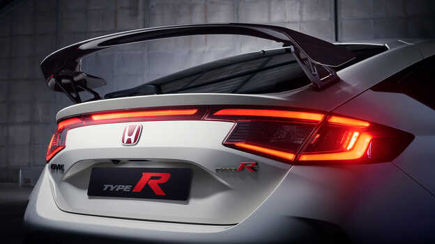 Close up of the Honda Civic Type R aerodynamic spoiler.