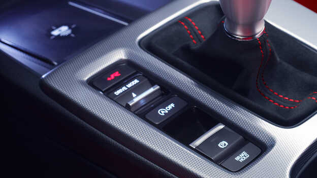 Close up of the Honda Civic Type R driving modes panel. 