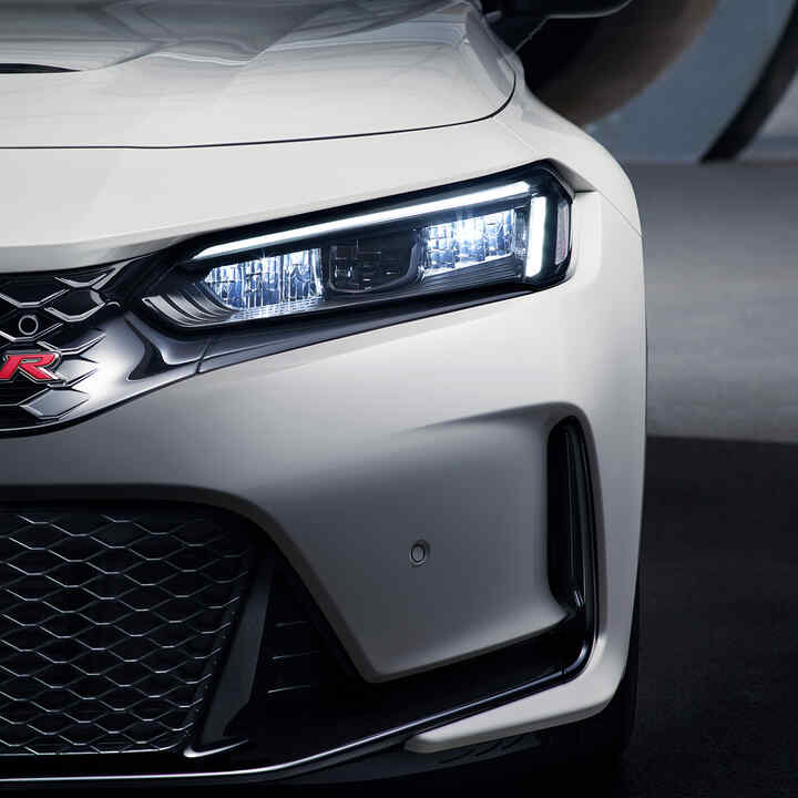 Close up of the Honda Civic Type R headlight.