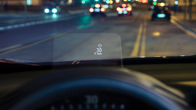 Close up of Honda CR-V head-up feature display.