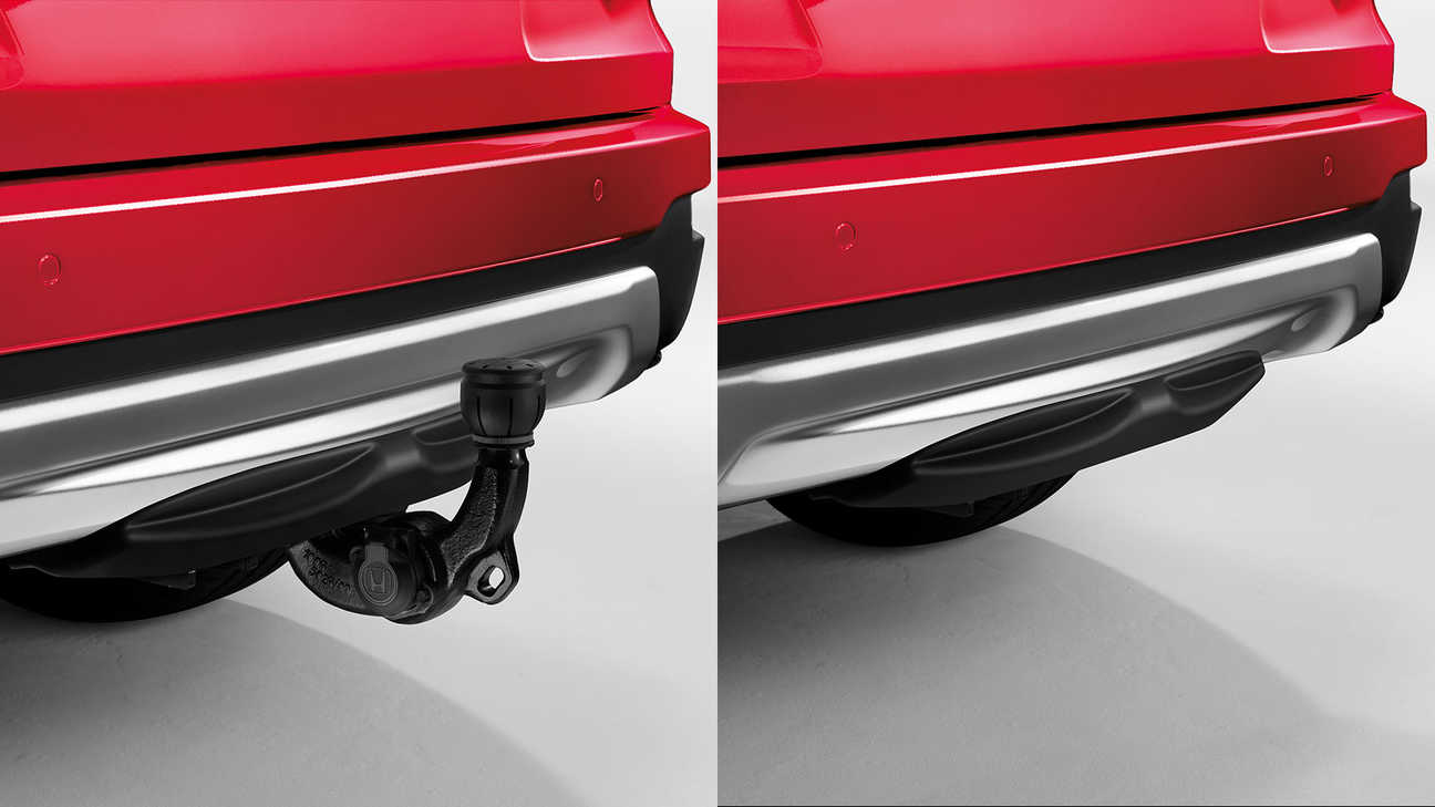 Rear view of the Honda CR-V hybrid retractable tow bar with 13-pin trailer harness.