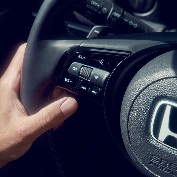 Close up of the multi functional steering wheel.