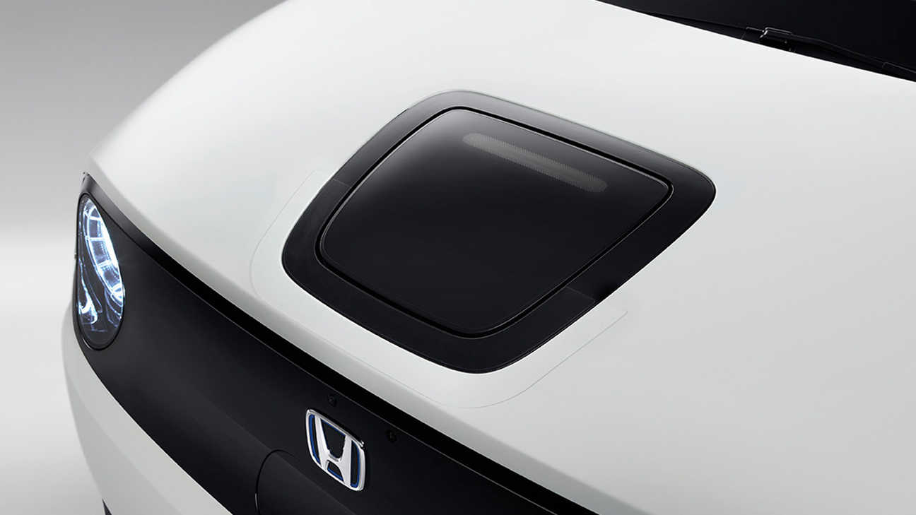 Close up of Honda E Power Charge port protection film.
