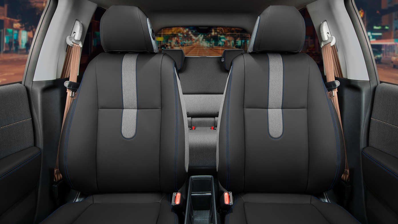 Front view midnight black leather upholstery
