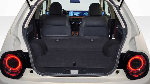 Close up of the Honda e boot interior.