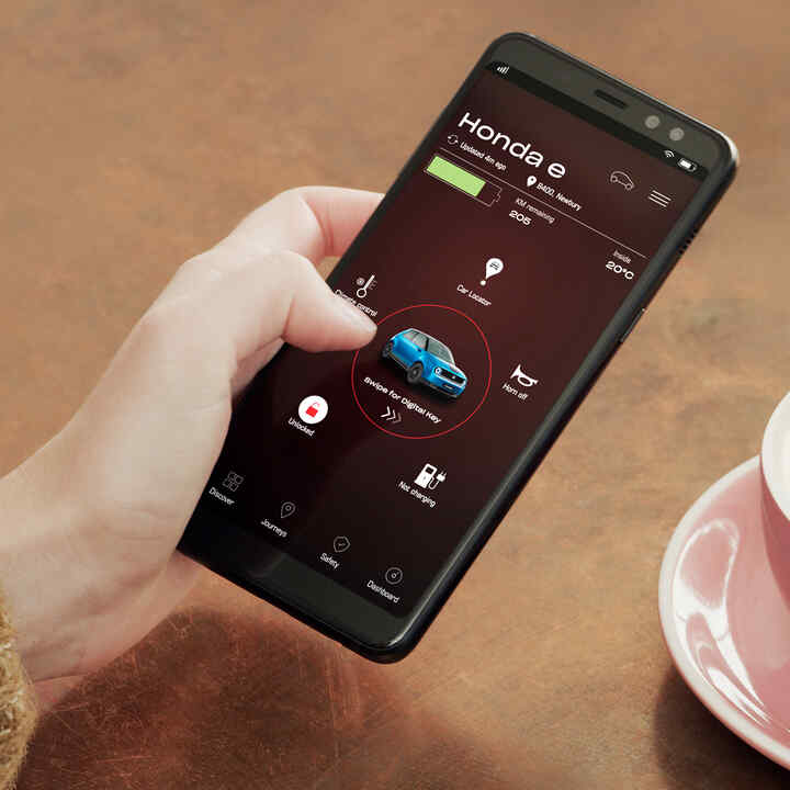 Close up to the Honda e Digital Key app on a phone. 