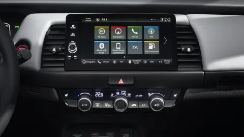 Close up of the infotainment screen in the Honda Jazz Hybrid.
