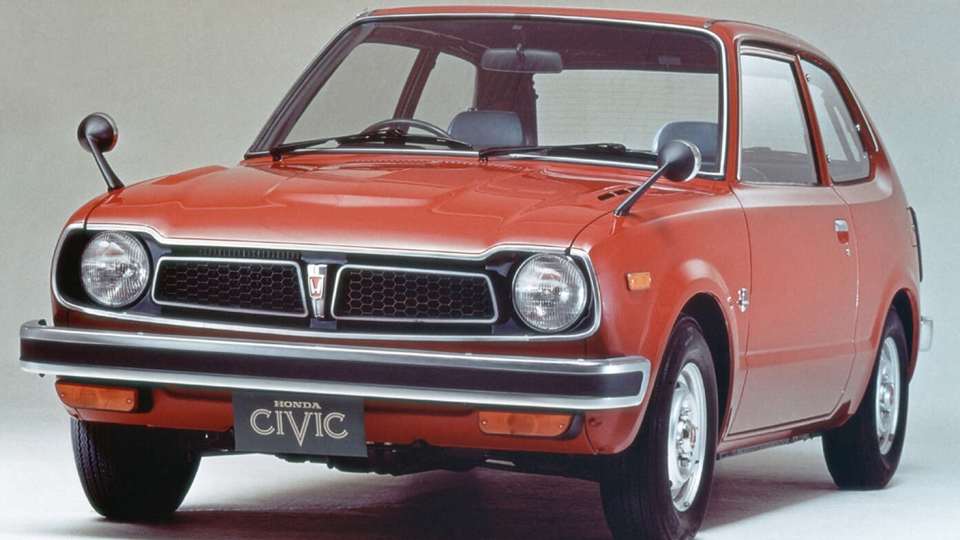 The original Honda Civic, front three-quarter facing.