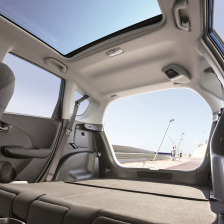 Rear three-quarter shot of Honda Jazz interior to show Magic Seats down.