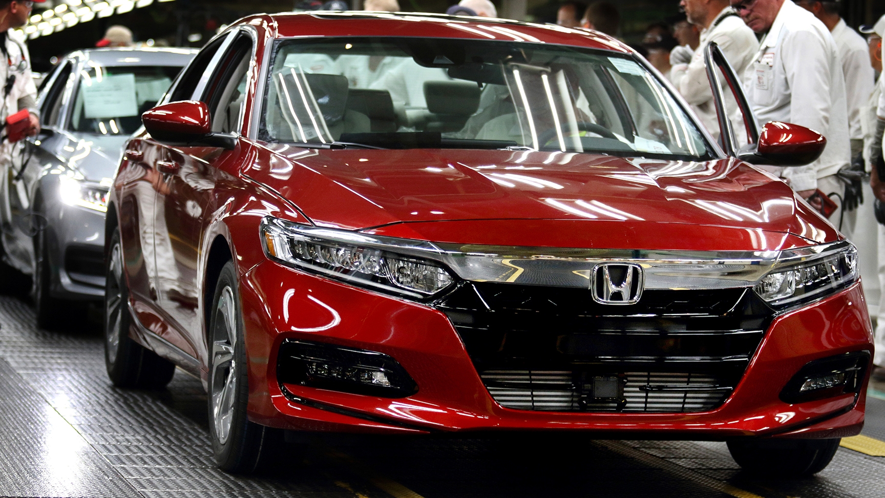 Front three-quarter Honda Accord on the production line.