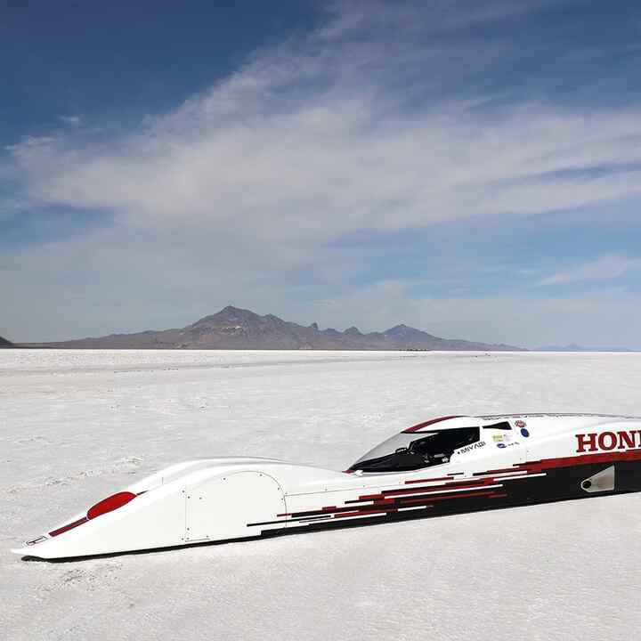 The Honda S Dream Dreamliner in the salt flats of Utah.