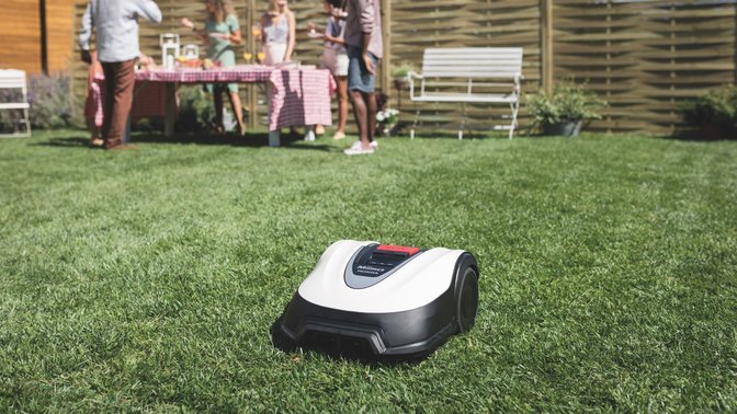 Front view of Honda Miimo robotic lawnmower.