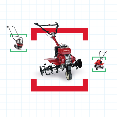 front side view of various honda tillers