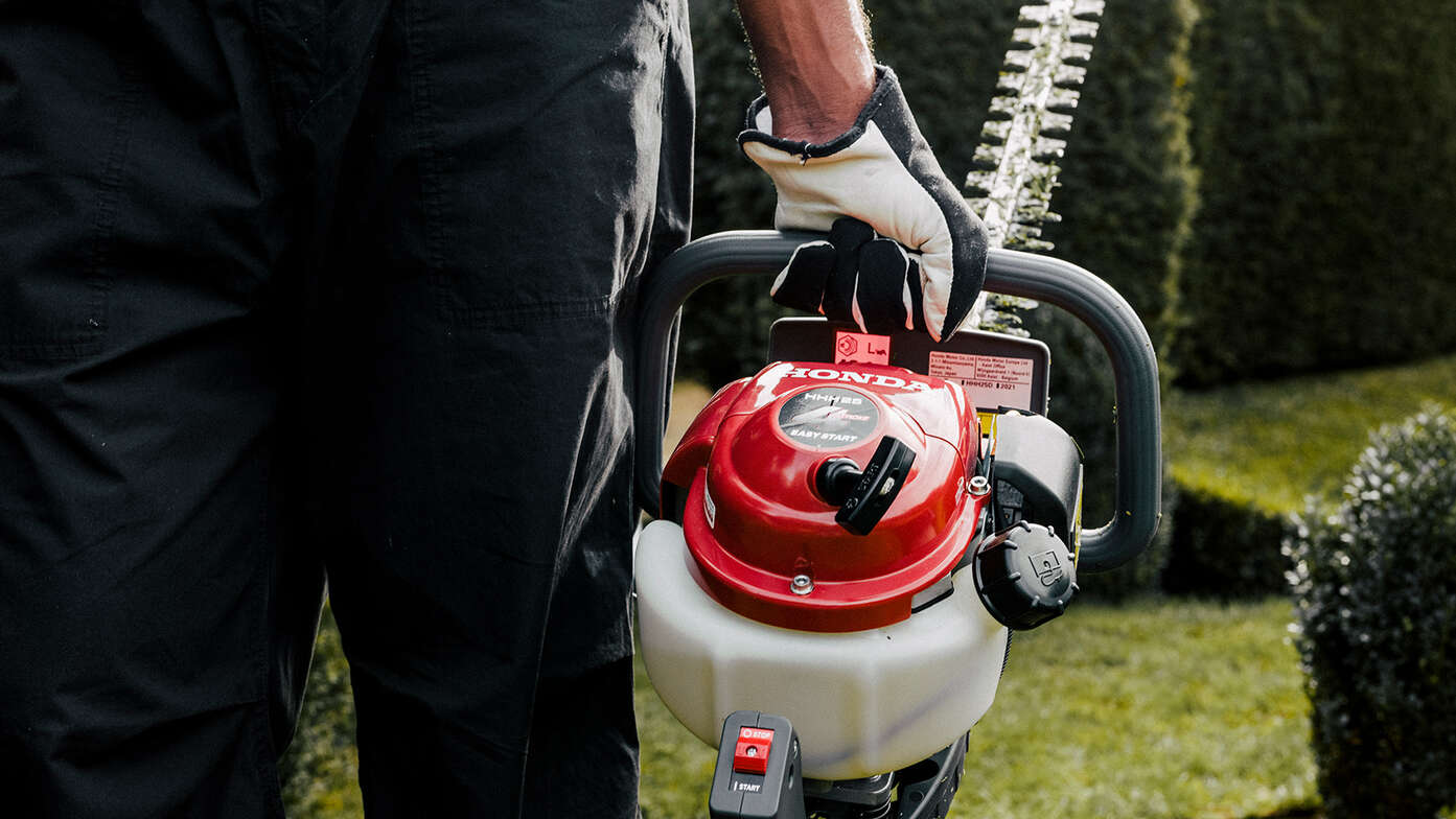 Man holding hedgtrimmer