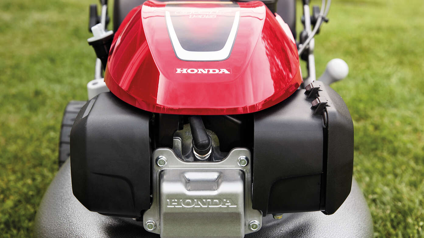 Honda IZY lawnmower front view in garden location