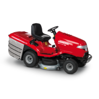 Premium lawn tractor, front three-quarter, right facing.