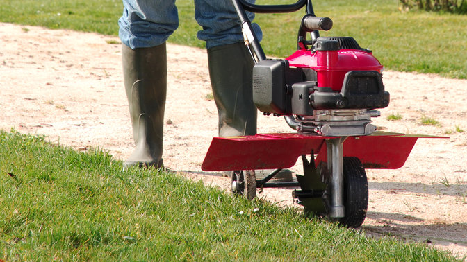Honda microtiller, border edge attachment, on location.