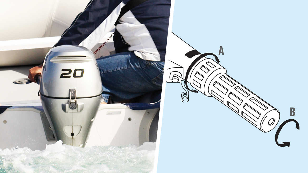 photo of honda 20 horsepower outboard engine and illustration of mount shift lever feature