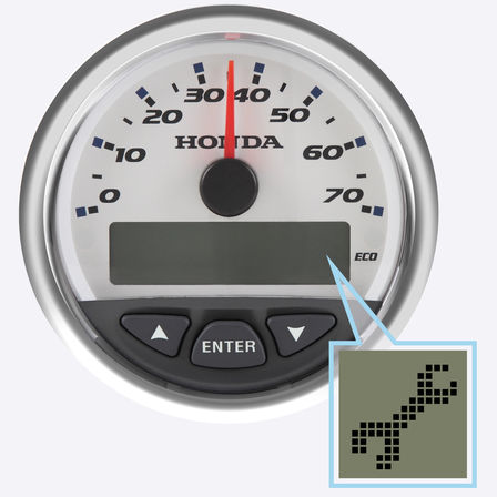 close up of speedometer of a honda boat engine