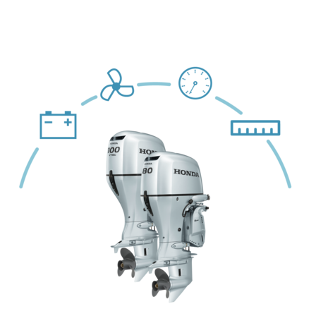 2x Honda Marine engine, specifications illustration.