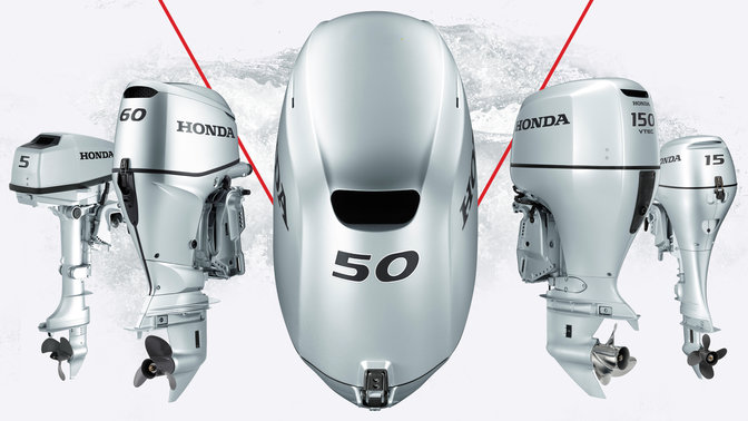 Range of Honda marine engines with illustration.