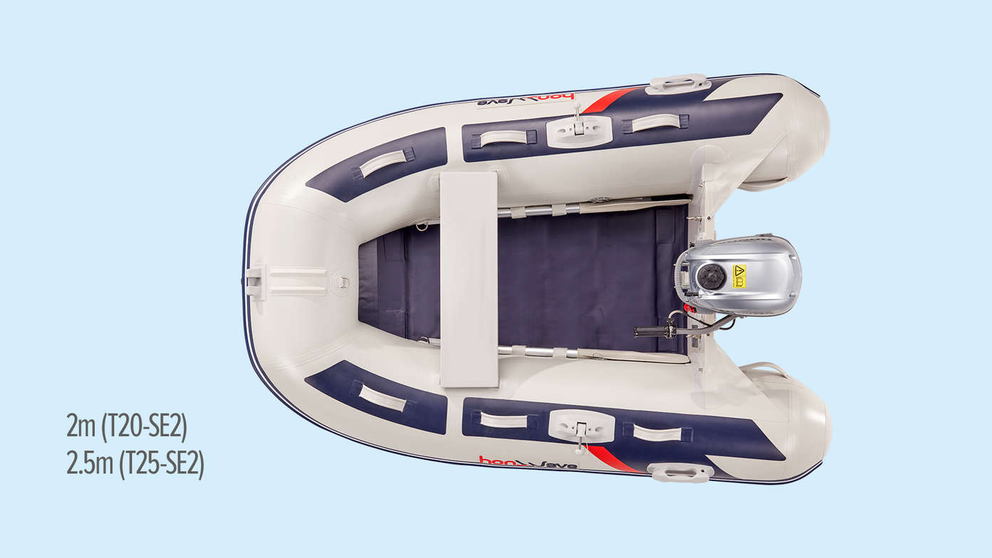 aerial view of honwave portable inflatable boat with compact size measurements