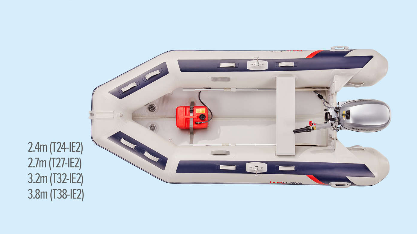 aerial view of honwave portable inflatable boat with size measurements