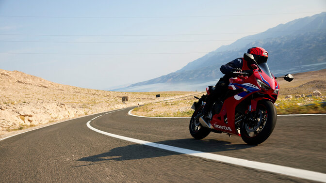 CBR650R front three quarter dynamic shot with rider