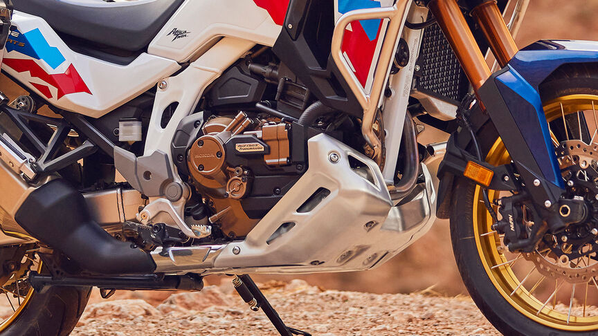 Front facing 3/4 Honda CRF1100 Africa Twin Adventure Sports in mountinous location.