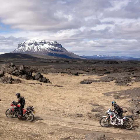 Africa Twin dynamic shot with riders
