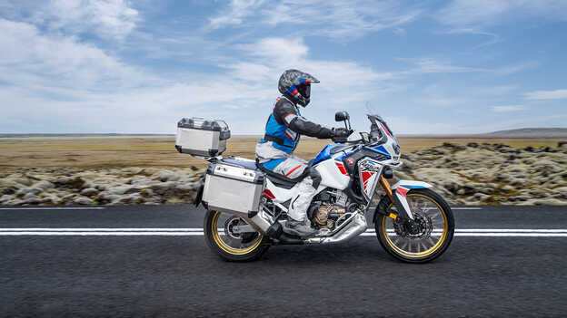 Africa Twin Adventure Sports with rider on road