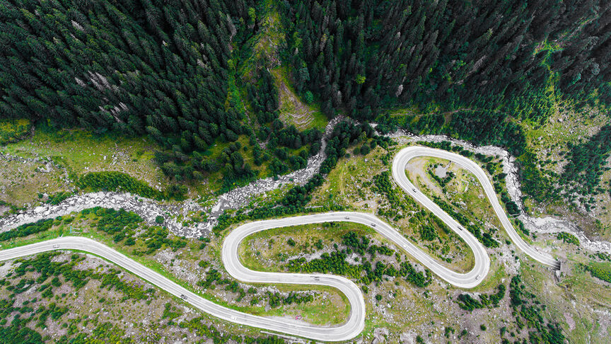 Road leading along the Swiss alps in Andermatt