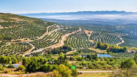 Classic Spainish summer mountain landscape view with road