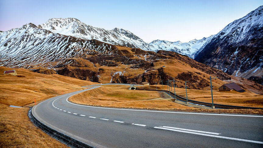 Road leading along the Swiss alps in Andermatt